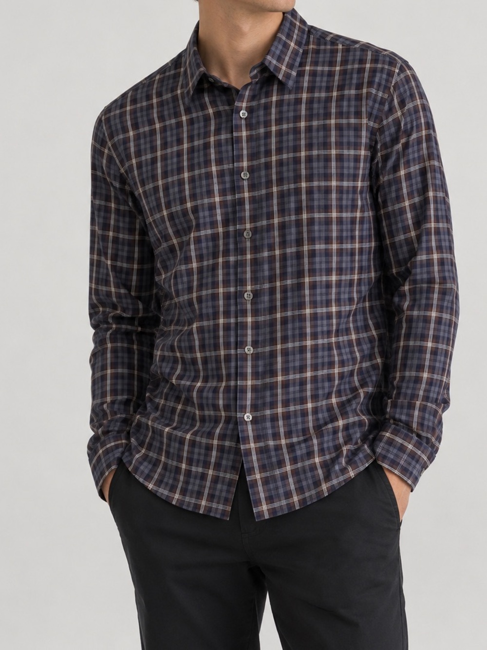 Theory Sylvain Folgaria Good Cotton Blue Plaid Long Sleeve Button Down Large